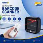 Speed-X 9700 2D CMOS desktop barcode scanner with USB connectivity on retail counter