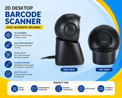2D Desktop Barcode Scanner with hands-free auto scanning