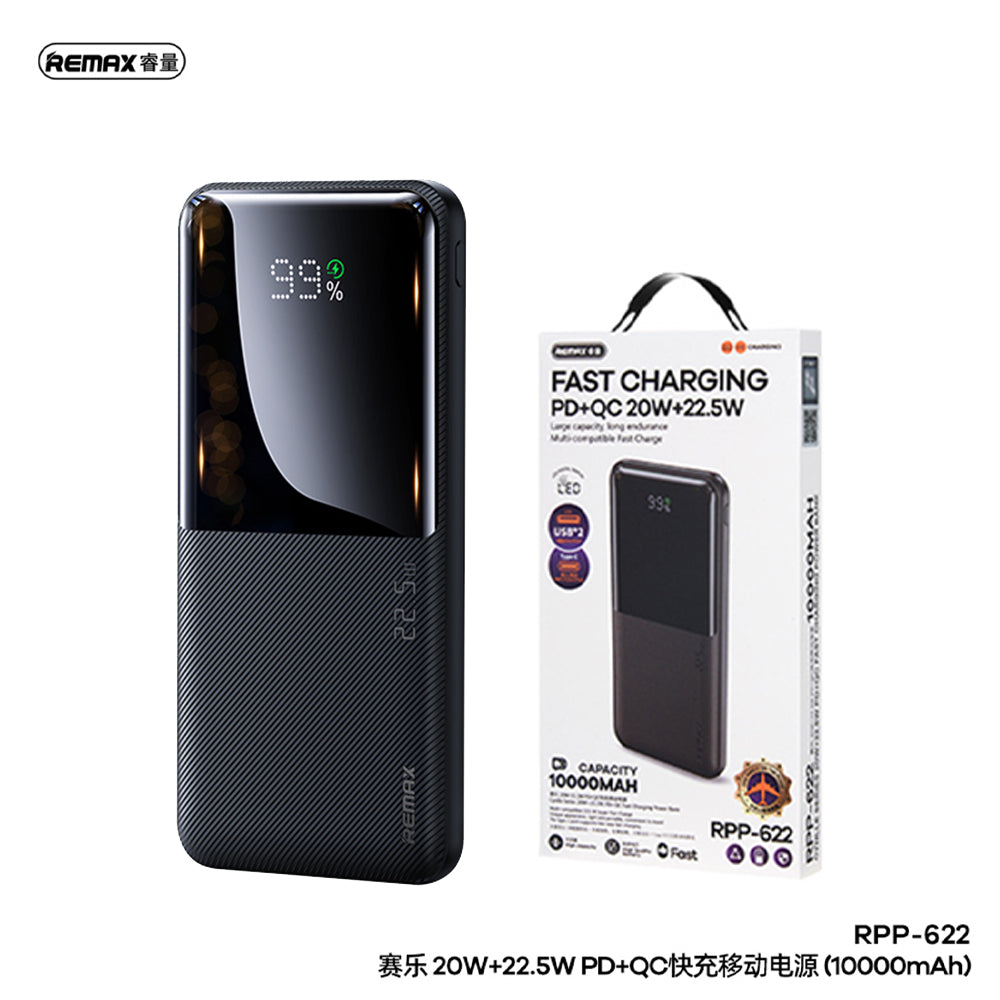 Remax RPP-622 10000mAh 20W PD + 22.5W QC High Quality Fast Charging Power Bank Black