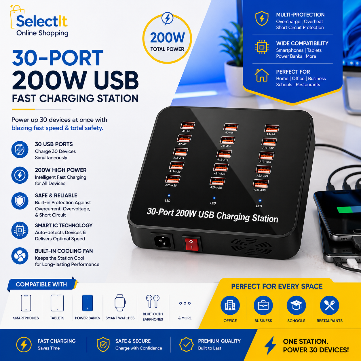 30 Port 200W USB fast charging station
