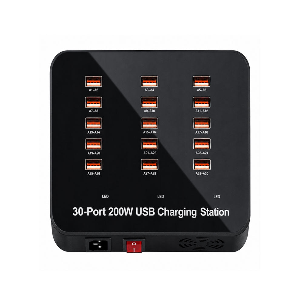 30 port USB charging hub for multiple devices
