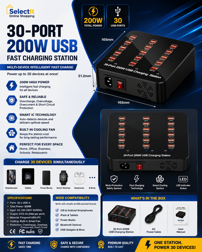 30 port USB fast charger for office and home