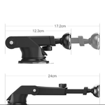 360° Universal Magnetic Phone Holder with suction cup mounted on a car dashboard holding a smartphone
