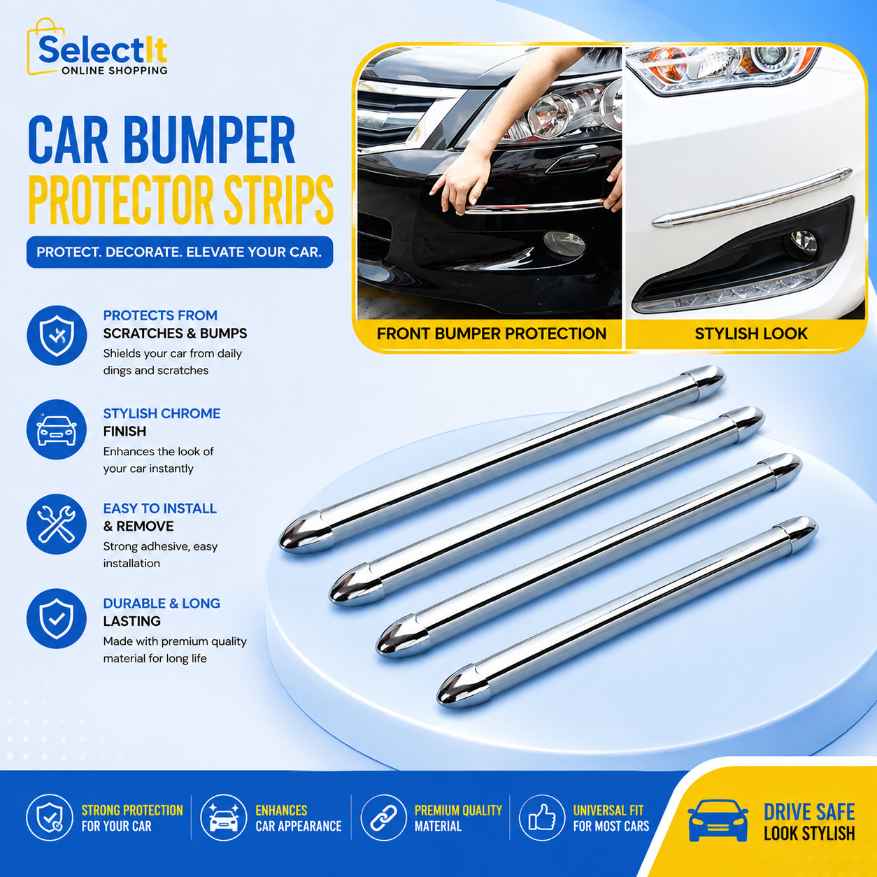 Premium Bundle Ultimate Car Care Essentials - Windshield Sun Shade, Car Bumper Protector & Washer Cleaning Tablets (Discount Deal 1)
