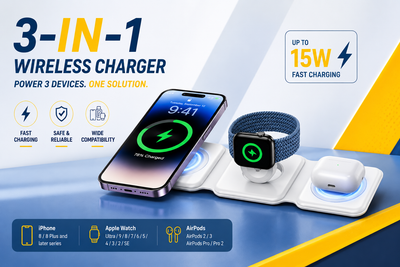 3-in-1 15W Fast Wireless Magnetic Charging Pad for iPhone, AirPods & Smartwatch