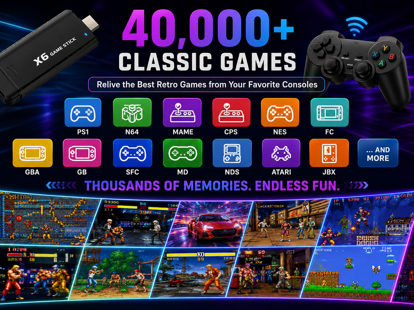 40,000+ classic games in neon