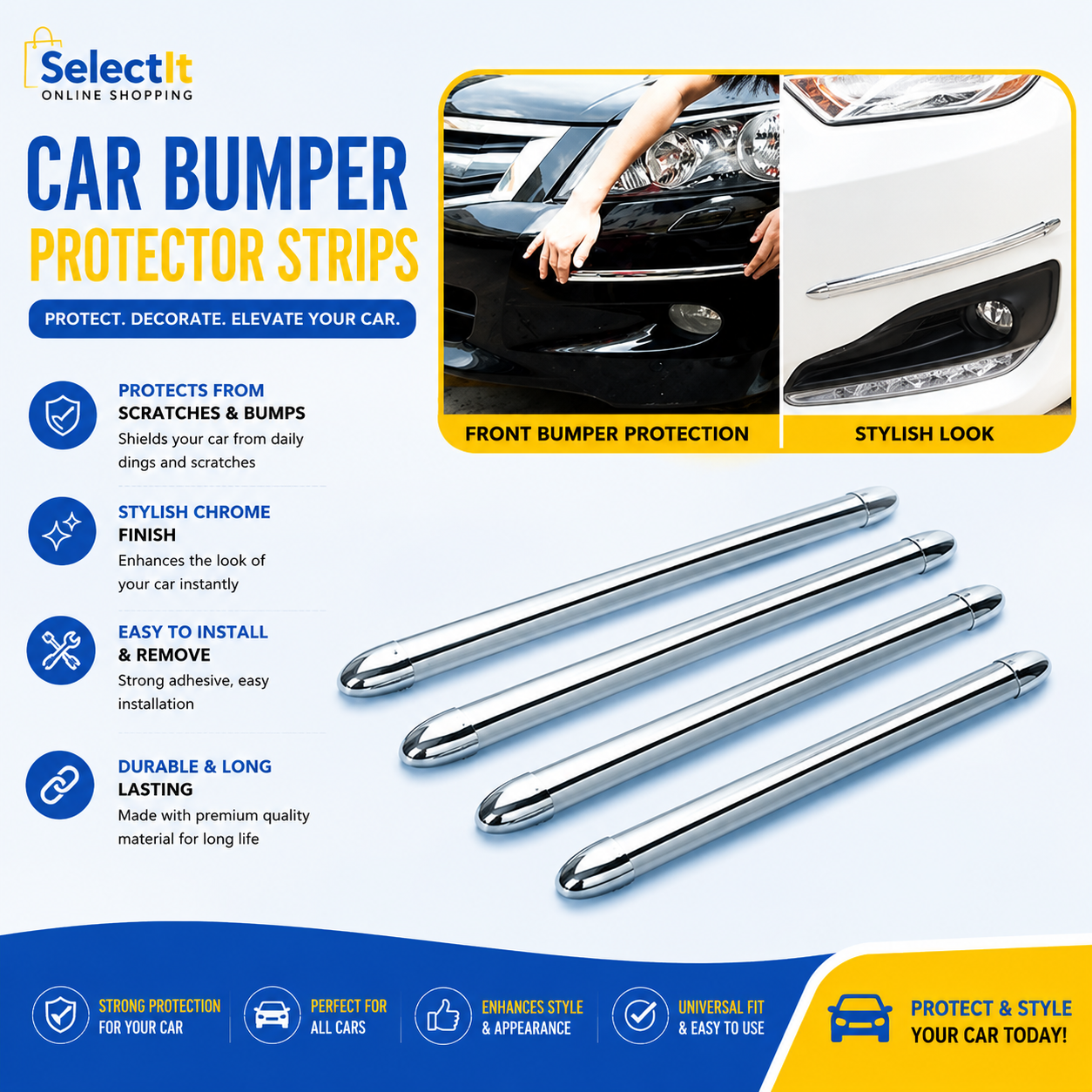 4Pcs Car Door Protector Anti-Scratch Strips Silver | SelectIt Online Shopping