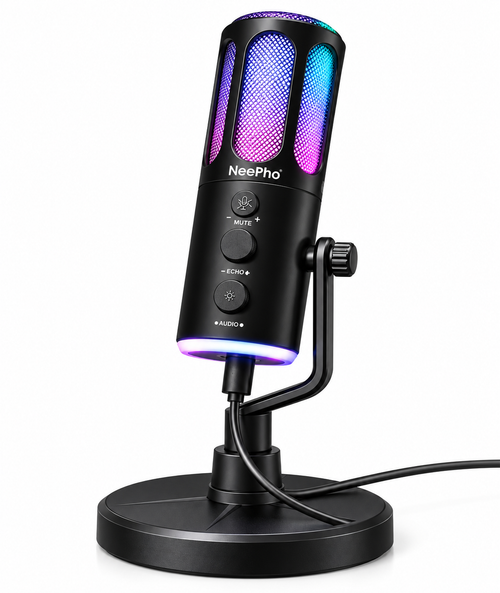 NeePho NPM01 Wireless Microphone System for Mobile Content & Recording - Podcast Microphone with ANC & RGB