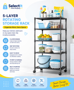 5-Layer Rotating Kitchen Storage Rack | Multi-Layer Vegetable & Fruit Organizer with Wheels (Rectangle)
