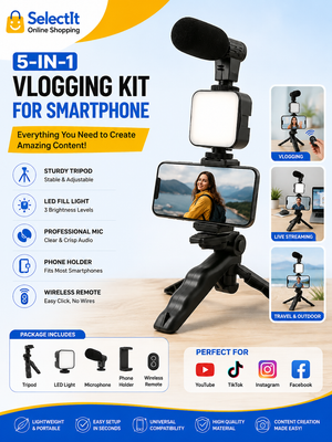 5-in-1 Vlogging Kit for Smartphone – Tripod, LED Light, Microphone & Wireless Remote for YouTube, TikTok & Video Recording