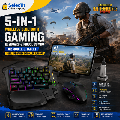 5-in-1 Wireless Bluetooth Gaming Keyboard and Mouse Combo for Mobile & Tablet – PUBG, FPS Game Controller Support