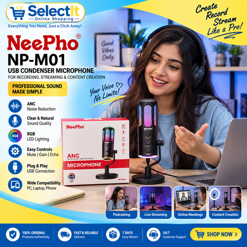 NeePho NPM01 Wireless Microphone System for Mobile Content & Recording - Podcast Microphone with ANC & RGB