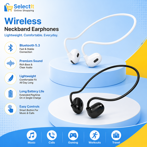 Pro Air Neck Hanging Wireless Bluetooth Earphones with HD Mic & Long Battery Life - White / Black