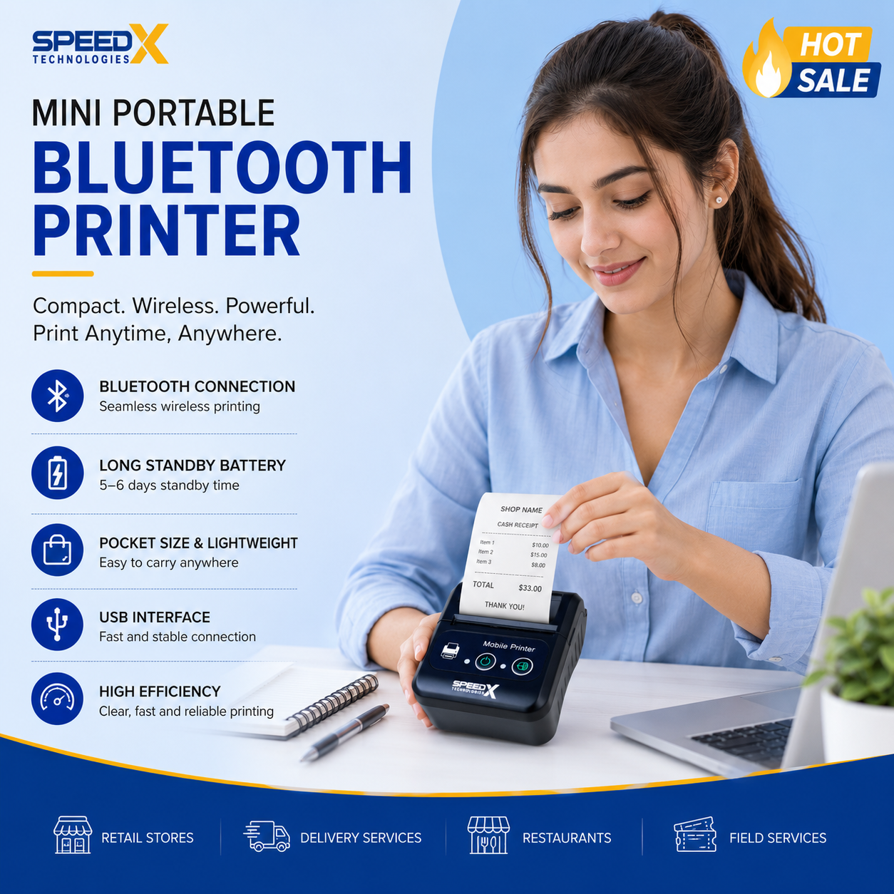 58mm Portable Thermal Receipt Printer
Bluetooth 4.0 & USB Dual Connectivity