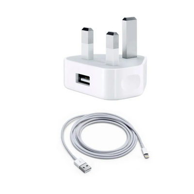 iPhone USB 5W Power Adapter UK Pin with Charging Cable Lightning to USB Cable