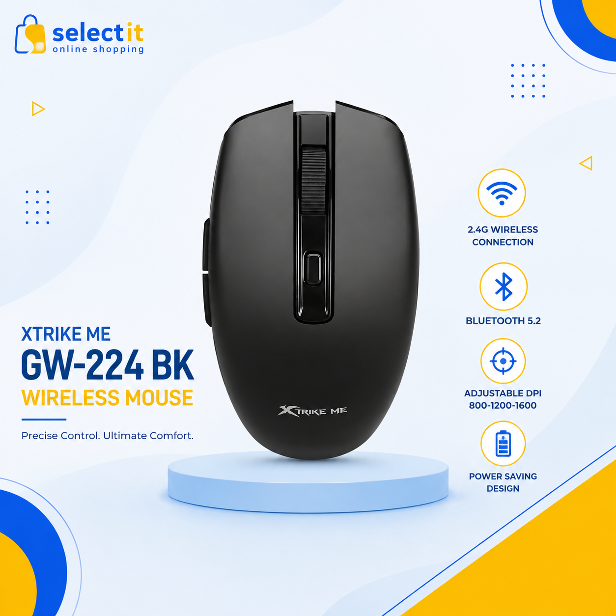 XTRIKE ME Wireless Mouse & Mechanical Feel Keyboard Combo | GW-224 BK Bluetooth Mouse + KB-512 BK 108-Key Keyboard