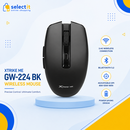 XTRIKE ME Wireless Mouse & Mechanical Feel Keyboard Combo | GW-224 BK Bluetooth Mouse + KB-512 BK 108-Key Keyboard