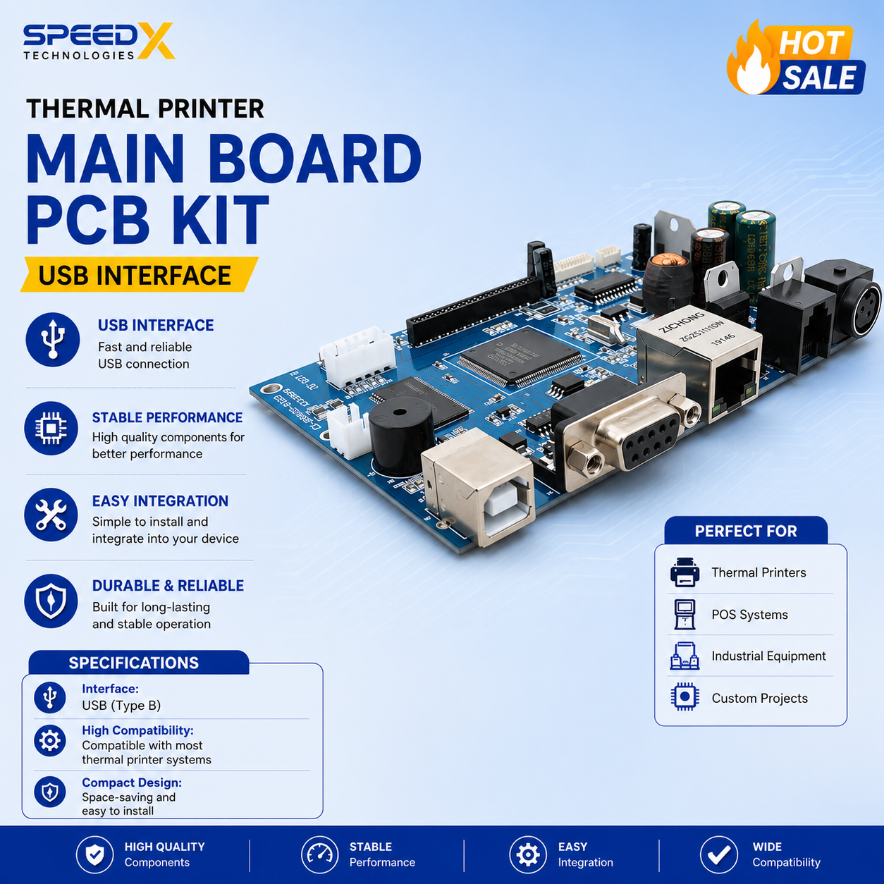 Thermal Printer Main Board PCB Kit USB | Universal Replacement Controller Board for POS Printers