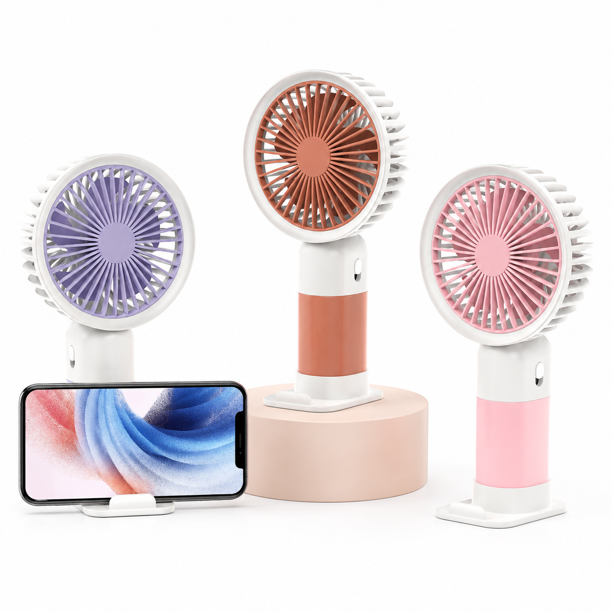 Portable Handheld Mini Fan with Phone Holder Stand USB Rechargeable Desktop Cooling Fan