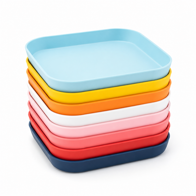 8-Piece Colorful Plastic Snack Plate Set | Microwave Safe Round, Square & Heart Serving Plates