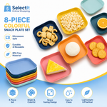 8-Piece Colorful Plastic Snack Plate Set | Microwave Safe Round, Square & Heart Serving Plates square