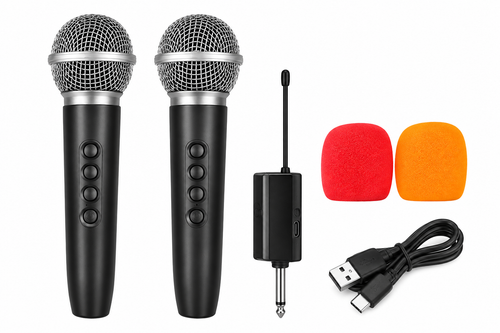 Wireless Lavalier Microphone System for Vlogging, Interviews & Content - DS02 Wireless Microphone, 2Pcs VHF Microphone with Receiver, Dual Handheld Wireless Dynamic Mic System for Karaoke Singing, Wedding, DJ, Party, Speech
