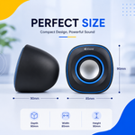 Kisonli V350 USB 2.0 mini stereo sound system with deep bass and compact black speakers for home theater and PC use