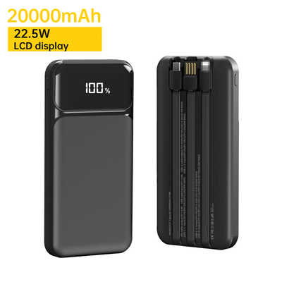 ASPOR A316 20000mAh 22.5W Fast Charging Power Bank with Built-in Cable Black