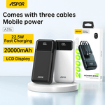 ASPOR A316 Power Bank 20000mAh black with built-in cables and 22.5W fast charging
