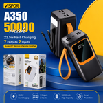 Aspor A350 50000mAh 22.5W Fast Charging Power Bank with Built-in Cables & Flashlight
