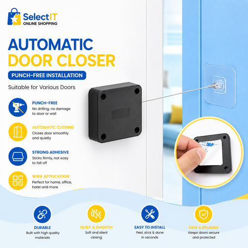 Automatic Door Closer Punch-Free | Adjustable Self-Closing Door Device for Home & Office