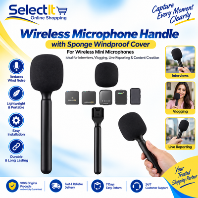 Wireless Microphone Handle for F11, SX8 and More with Sponge Windproof Cover Stick for Interviews, Vlogging & Live Reporting - Microphone Handle for Mic Mini Noise Canceling Wireless Mic Adapter with Foam Windproof Sponge