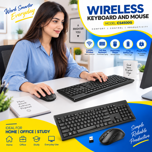 Wireless Keyboard & Mouse Set CS4500G 40P | 2.4GHz Wireless Keyboard Mouse Combo | Ergonomic Keyboard & Mouse