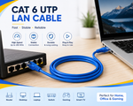 Cat 6 UTP Ethernet LAN cable connecting router to laptop for stable network connection