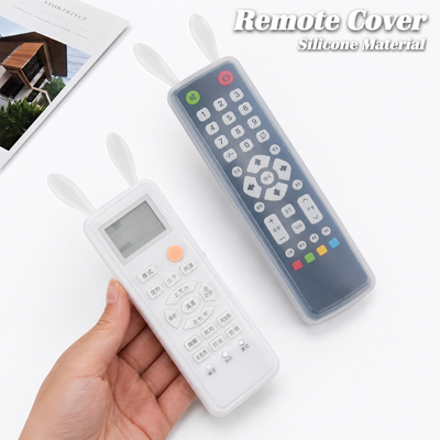 Silicone TV Remote Control Protective Cover Rabbit Ears | Glow-in-the-Dark AC / TV Dustproof Case (Large & Small) White
