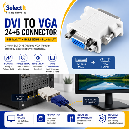 DVI to VGA 24+5 male to female adapter connector
