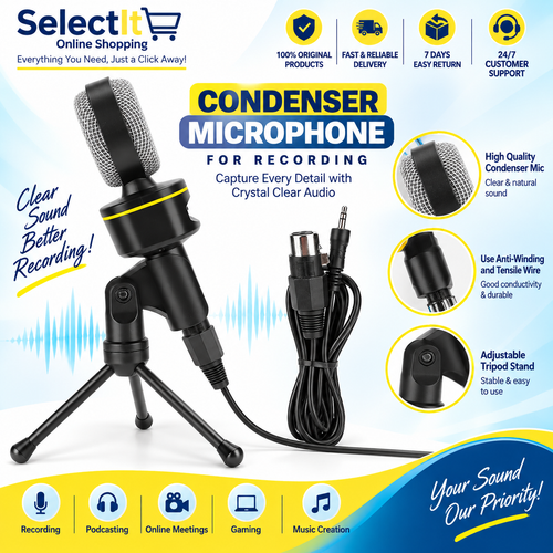 High-sensitivity Condenser Studio Microphone for Podcasting, Recording & Streaming - Professional Computer Gaming Mic
