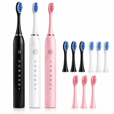 6 Modes Electric Toothbrush | USB Rechargeable Sonic Toothbrush with 3 Brush Heads for Adults & Kids
