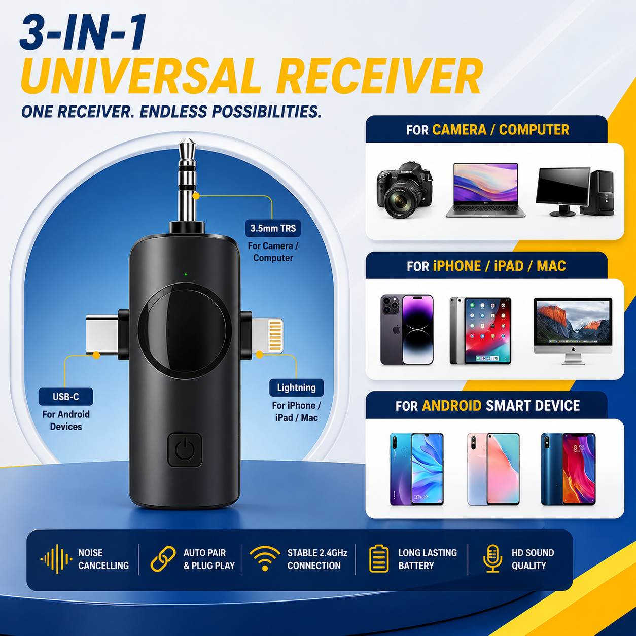 F11-2 3-in-1 Noise Cancelling Wireless Dual Microphone for iPhone & Android | SelectIt Online Shopping
