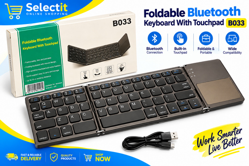 Foldable Bluetooth Keyboard with Touchpad B033 | Portable Wireless Keyboard for Tablet, Laptop & Phone