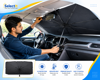 Foldable Car Windshield Sun Shade Umbrella | UV Reflective Sun Protector