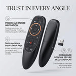 G10S Wireless Air Mouse remote control with voice command for smart TVs and gaming systems