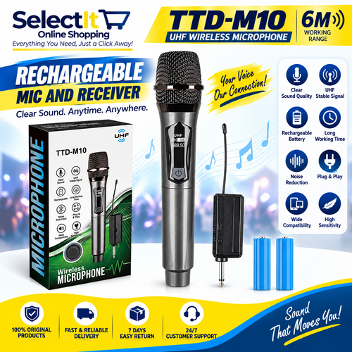 TTD-M10 UHF Wireless Microphone Rechargeable Handheld Mic 2.4GHz USB Type-C Receiver Karaoke Singing