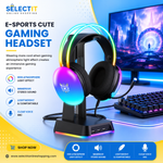 Head Beam With Mic 3.5mm Durable Stereo Surround Gaming Headset Black