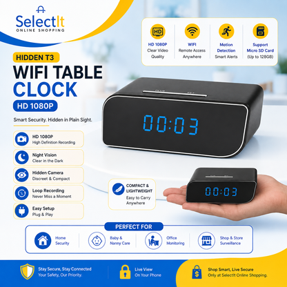 Hidden T3 1080P WiFi surveillance clock camera
