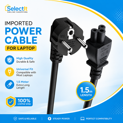 Imported Laptop Power Cable 1.5M | AC Power Cord for Laptop Chargers & Adapters