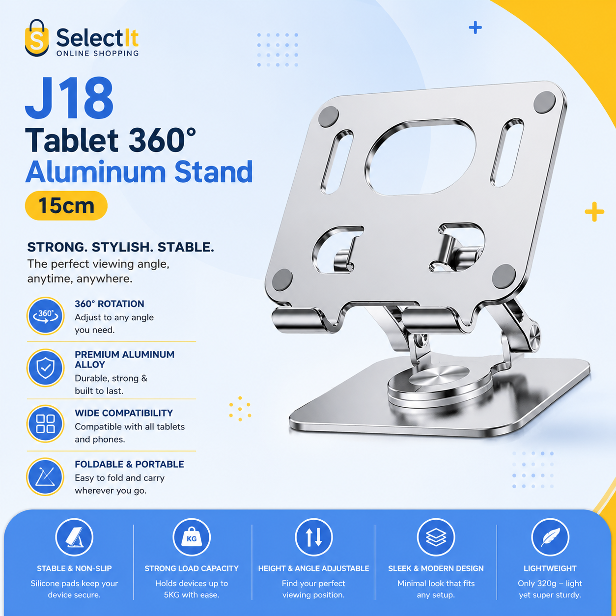 J18 Tablet 360 Degree Aluminum Stand 15cm
