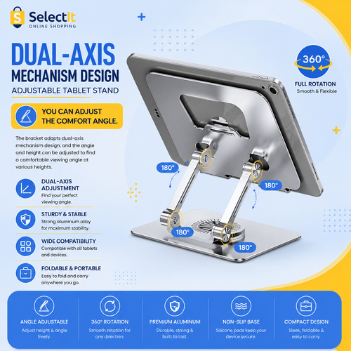 J18 Tablet & Mobile 360° Rotating Aluminum Stand 15cm | Adjustable Foldable Desktop Holder
