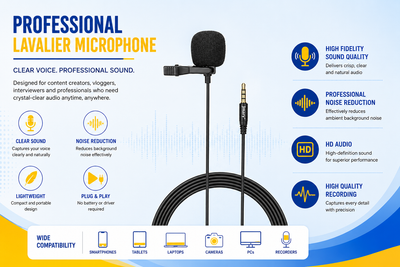 JMARY MC-R1 3.5mm Professional Lavalier Microphone for Mobile, Camera & Laptop | Clip-On Recording Mic