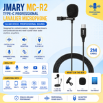 JMARY MC-R2 Type-C Professional Lavalier Microphone with clip, USB-C plug, and 2-meter cable for Android and live streaming